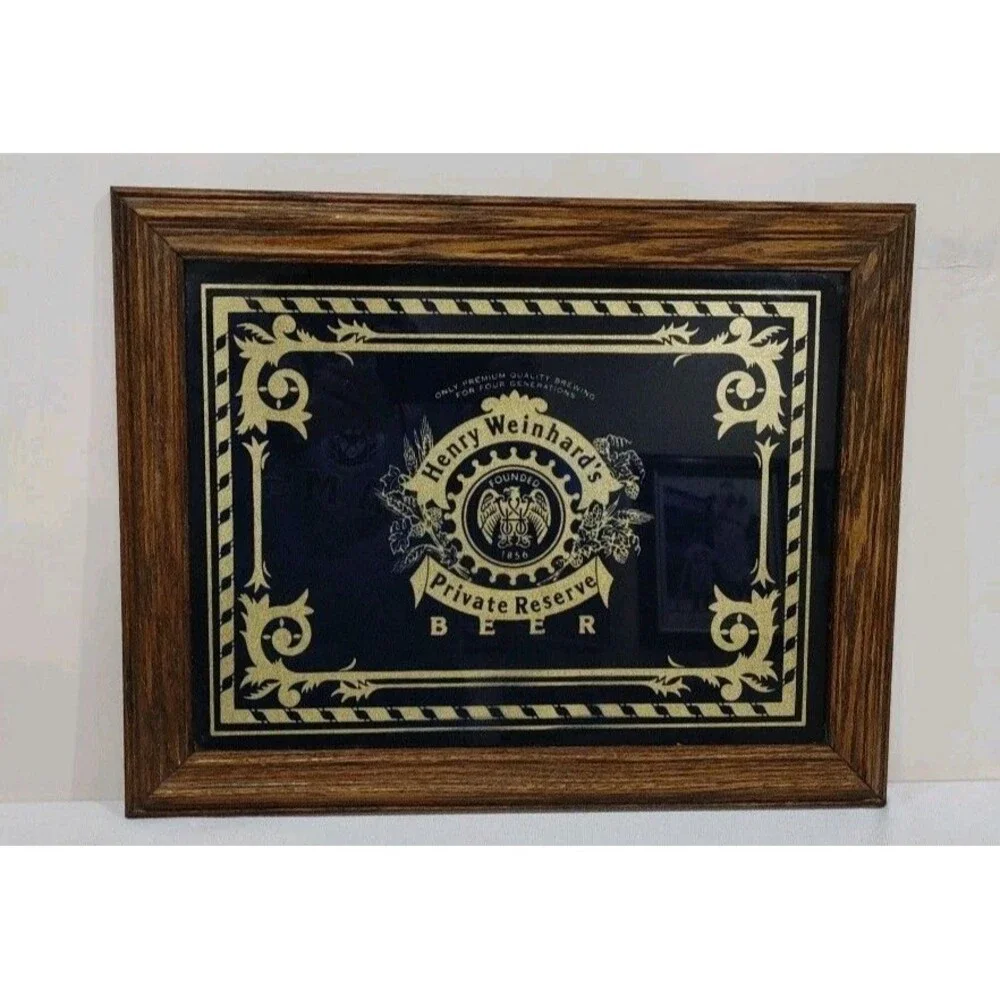 Henry Weinhard's Beer Bar Mirror Sign Black Gold Wood Private Reserve 15”x19”